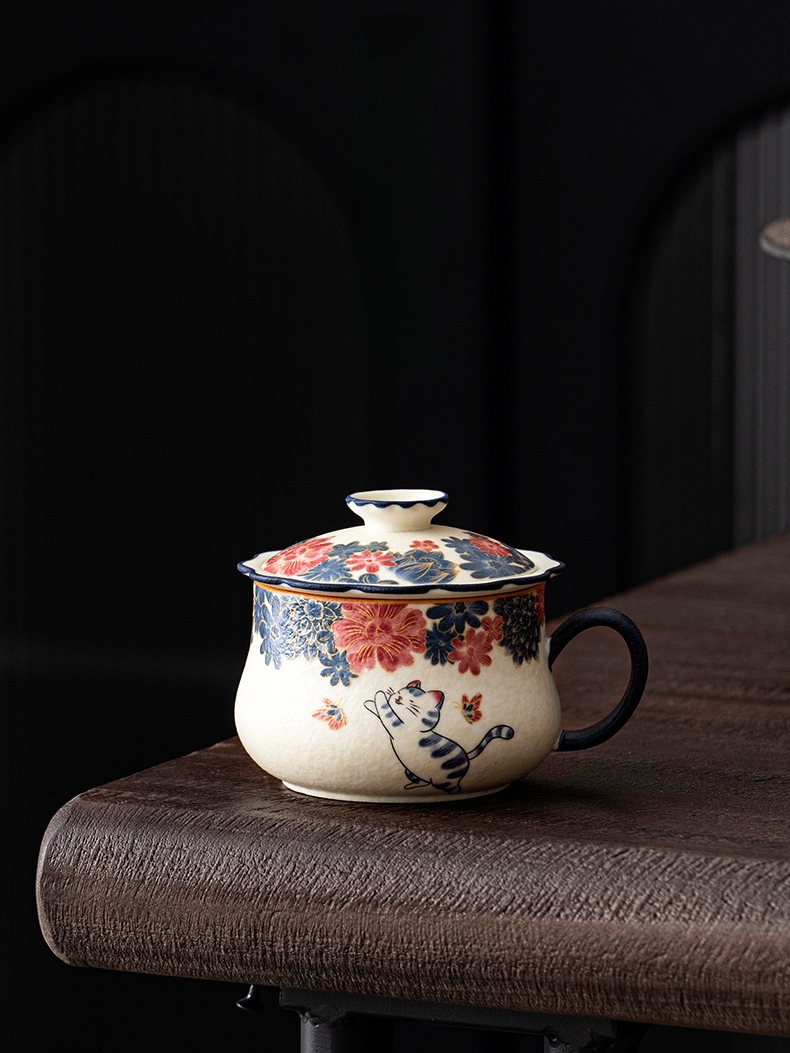 White Cat Ceramic Mug with Strainer 135ml