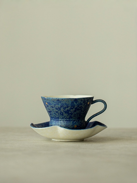Blue Mug with Saucer 80ml, Butterfly