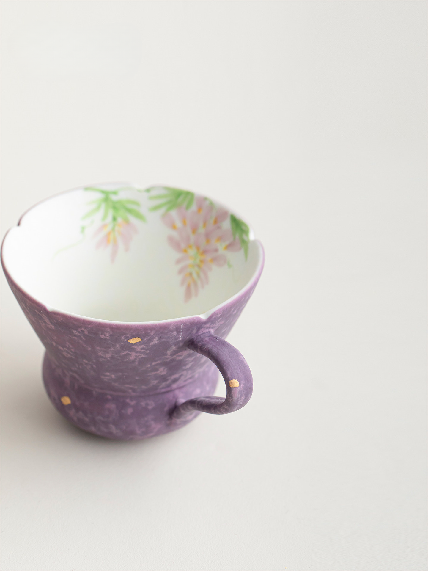 Purple Mug with Saucer 80ml, Wisterias
