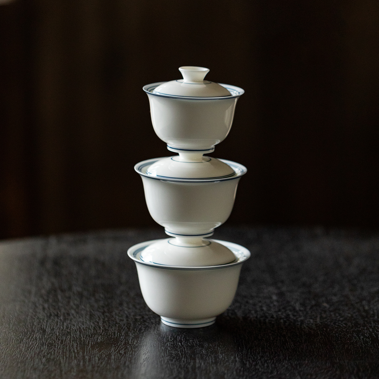 Dual Circle White Porcelain Gaiwan 60ml~125ml