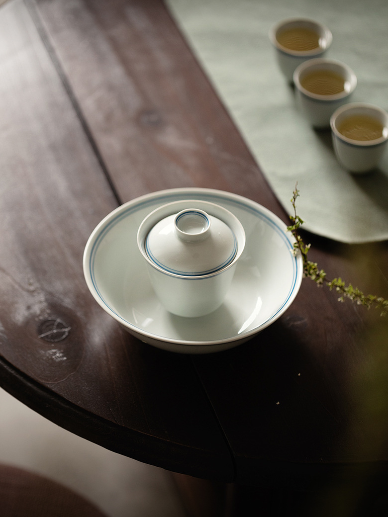 Dual-pinstripe White Porcelain Gaiwan 120ml