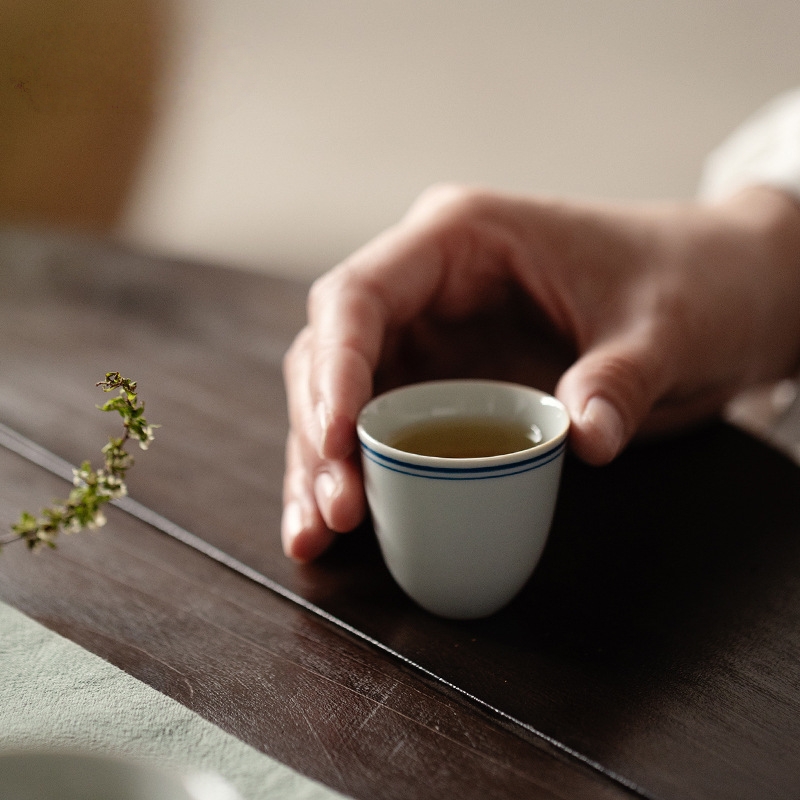 Dual-pinstripe Porcelain Tea Cup 50ml