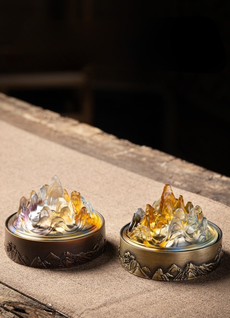 Glowing Moutain Incense Burner, Metal Burner+Glass Cover, Boshan Lu Incense Burner