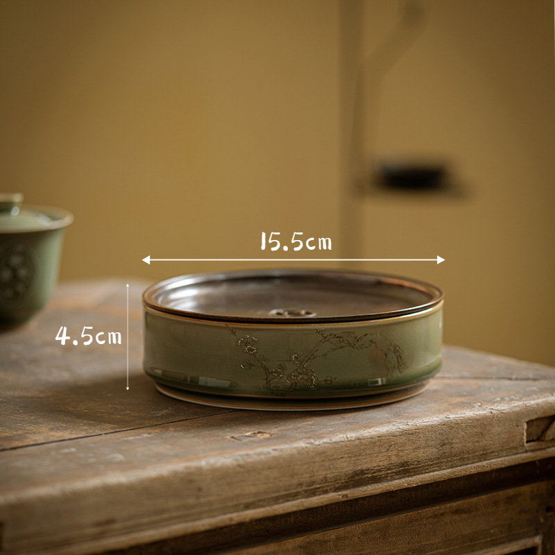 Celadon Tea Tray Plum Blossom Pattern, Kung Fu Tea Pot Holder Trivet