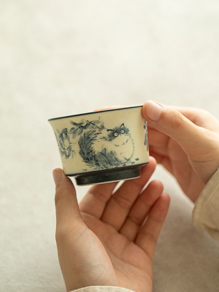 Blue Cat Ceramic Tea Cup 100ml