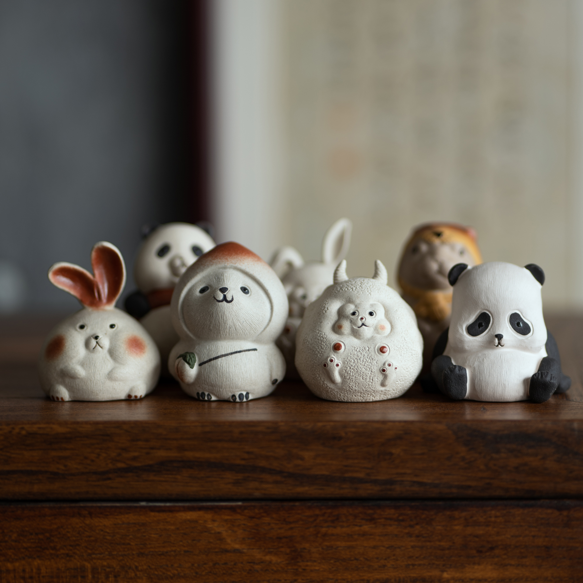Handmade Tea Pet Set, Ceramic Panda/Rabbit/Hamster Figurine, Made of Yixing Zisha Clay