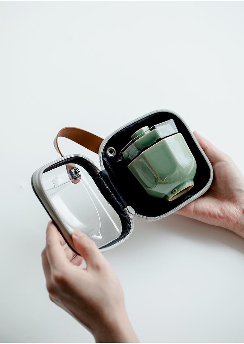 Marble Green Travel Tea Set, 1 Glass Teapot+2 Ceramic Cups