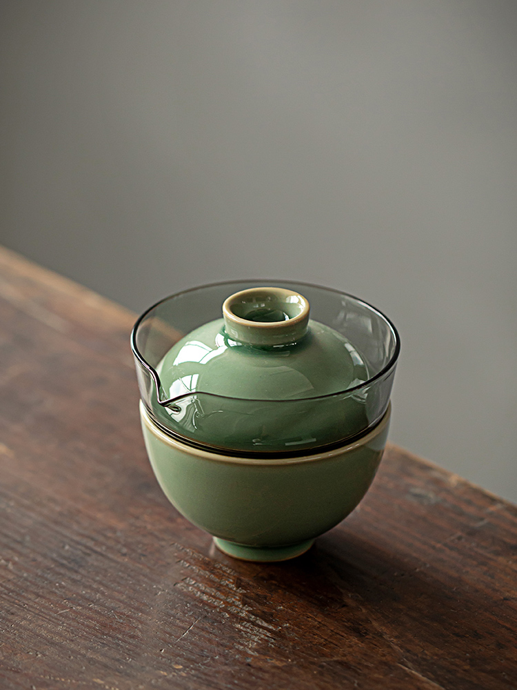 Marble Green Travel Tea Set, 1 Glass Teapot+ 1Ceramic Cup