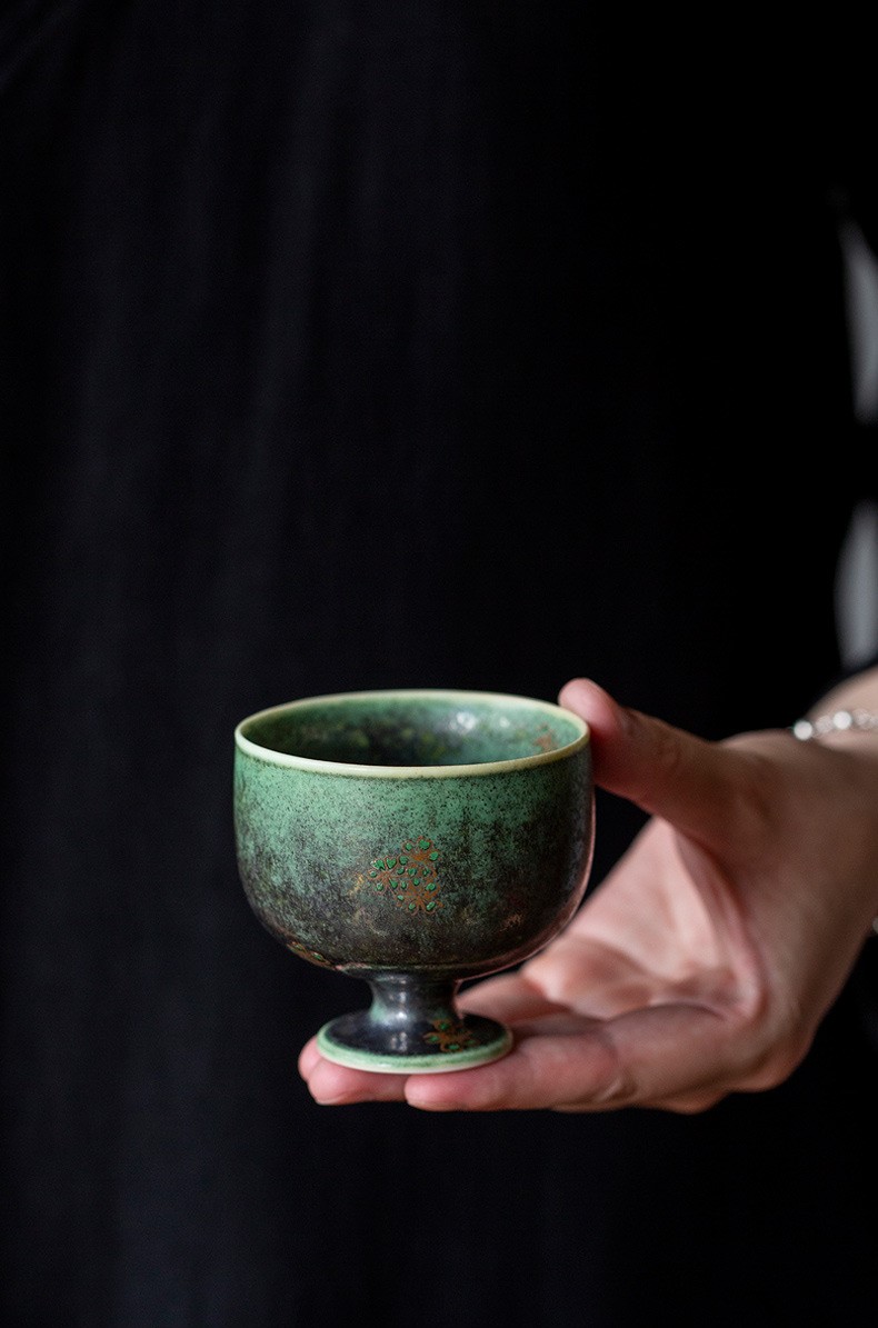 Retro Green Tea Cup, Flambe Glaze Stoneware Tea Cup 125ml