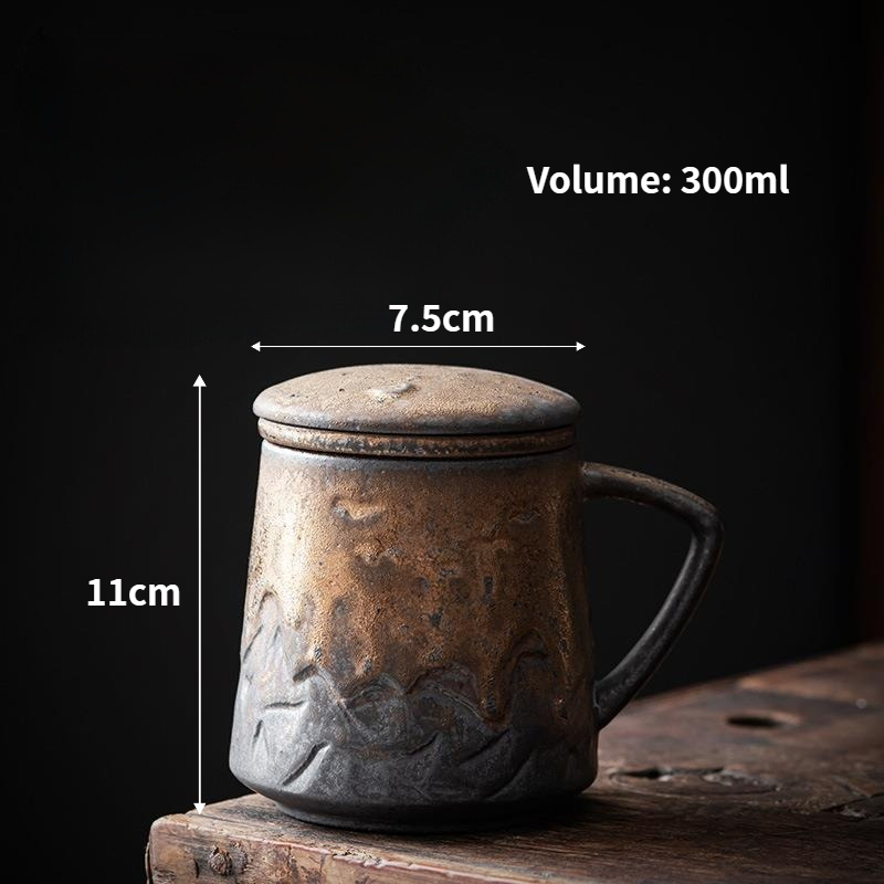Dark Gold Stoneware Mug With Lid and Infuser 300ml