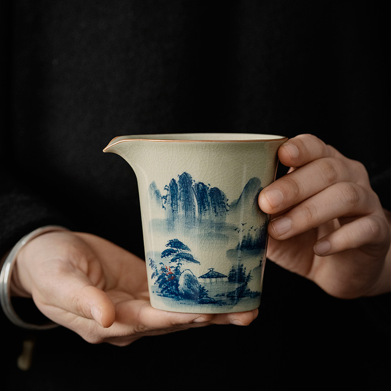 Landscape Fair Cup, 180ml Kung Fu Tea Pitcher, Blue and White Porcelain Jingdezhen Pottery
