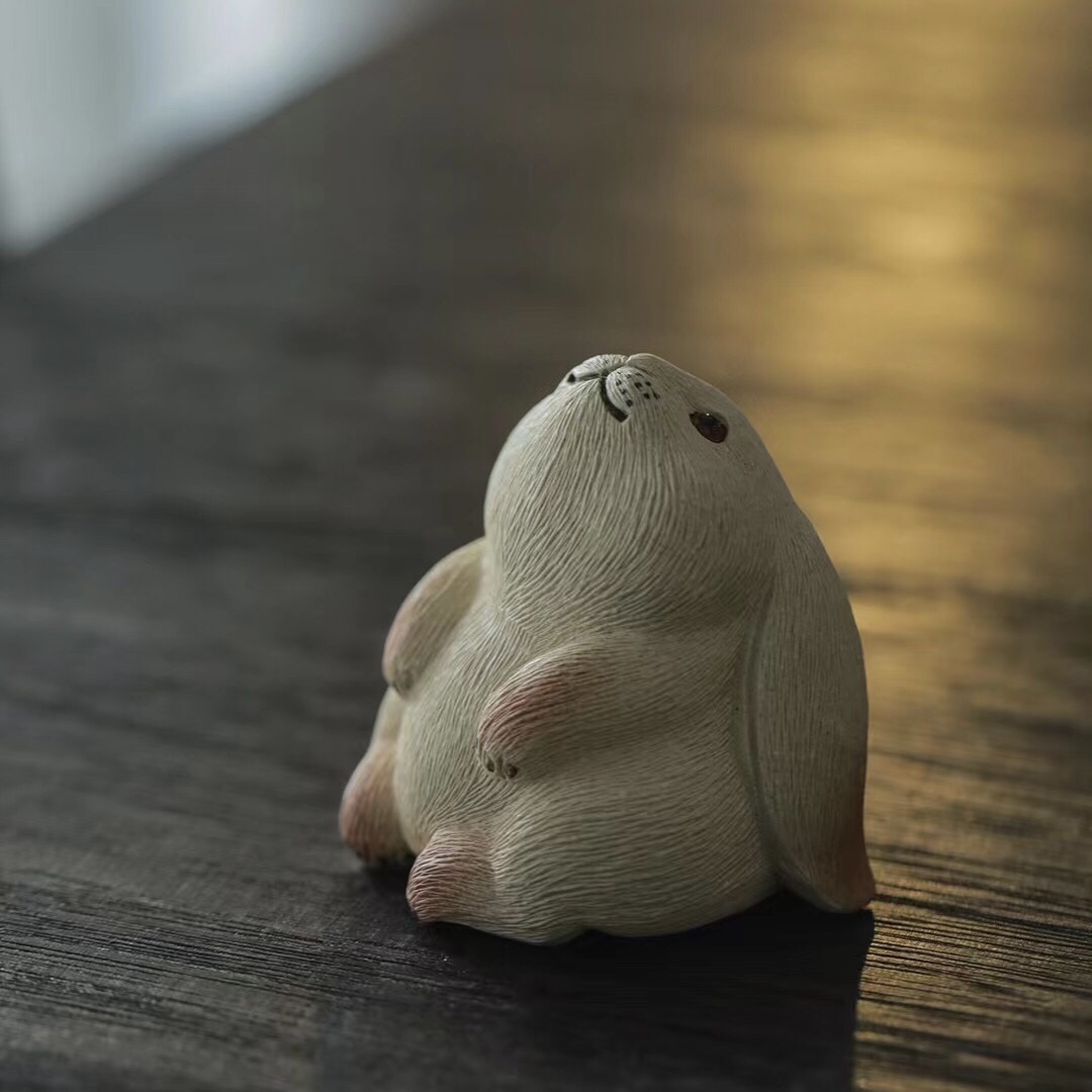 Moon Rabbit Figurine, Handmade Ceramic Tea Pet, Made of Yixing Zisha Clay