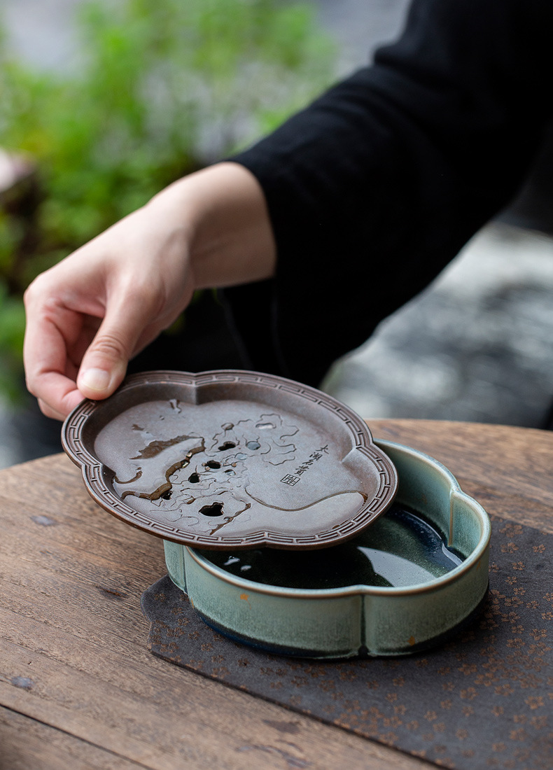 Vintage Style Kung Fu Tea Tray, Fambe Blaze Jingdezhen Pottery