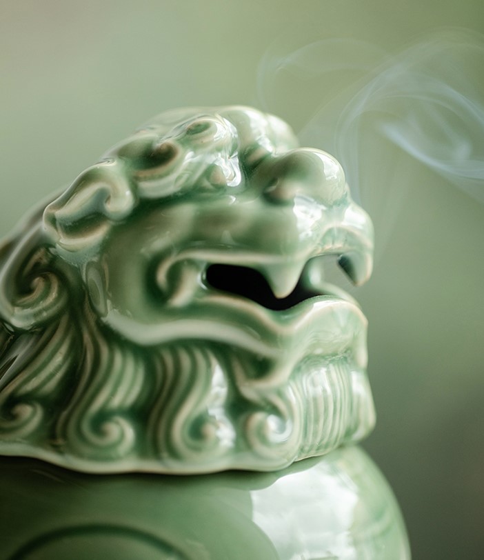 Holy Lion Incense Burner, Celadon Incense Burner Lion Figurine