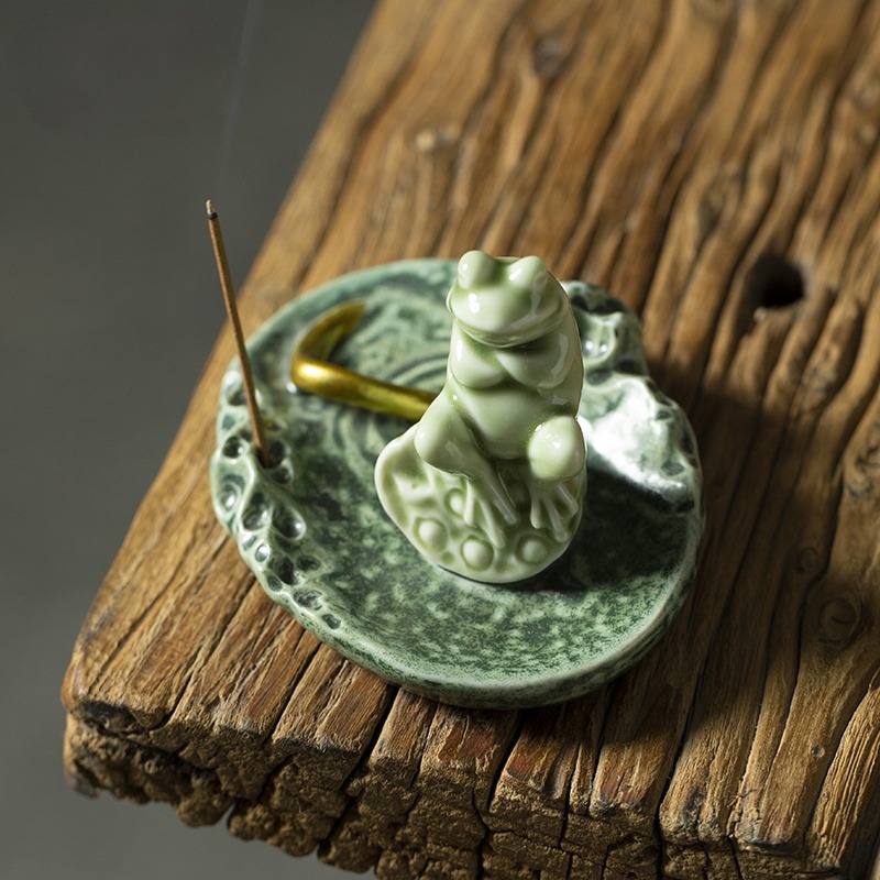 Frog At Ease Ceramic Incense Stick Holder, Funny Incense Set Ornaments
