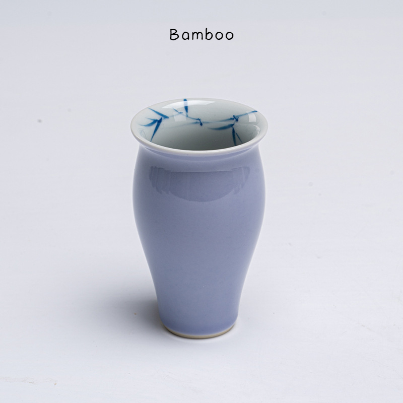 Slim Purple Tea Cups Set*4 PCS with Flower Deco