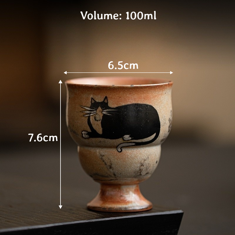 Japanese Shino Ware Style Black Cat Tea Cup