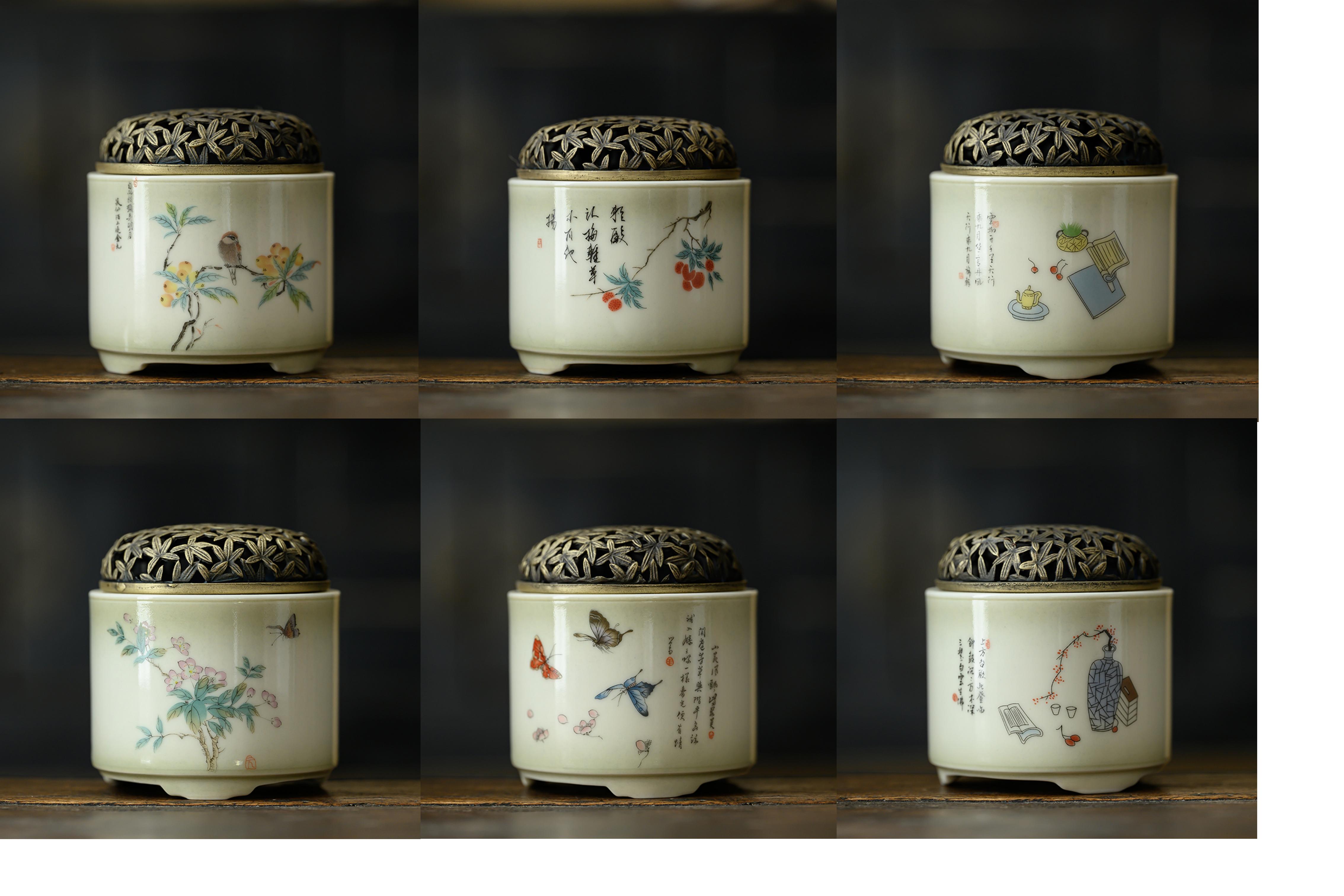 Ceramic Incense Burner with Brass Cover 6 Patterns Available