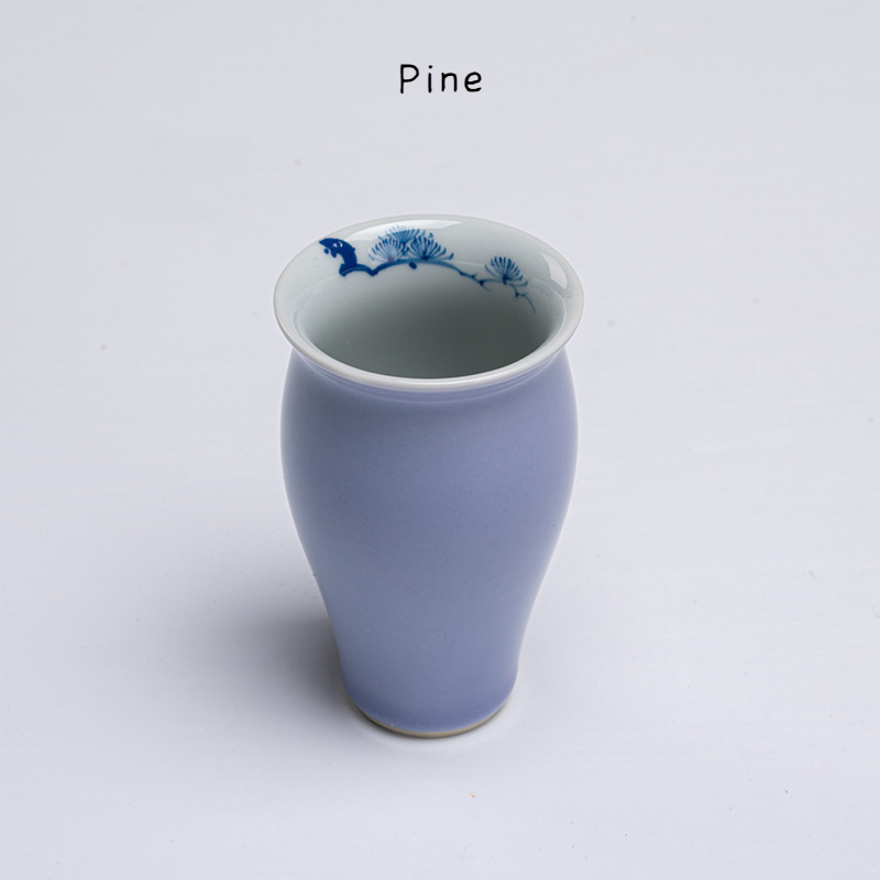 Slim Purple Tea Cups Set*4 PCS with Flower Deco