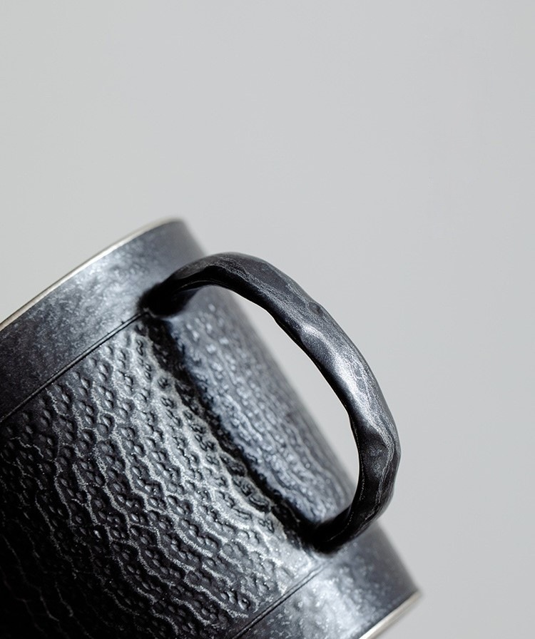 Black Iron Mug, Stoneware Coffee Mug with Saucer Set 350ml, Handmade Pottery Mug