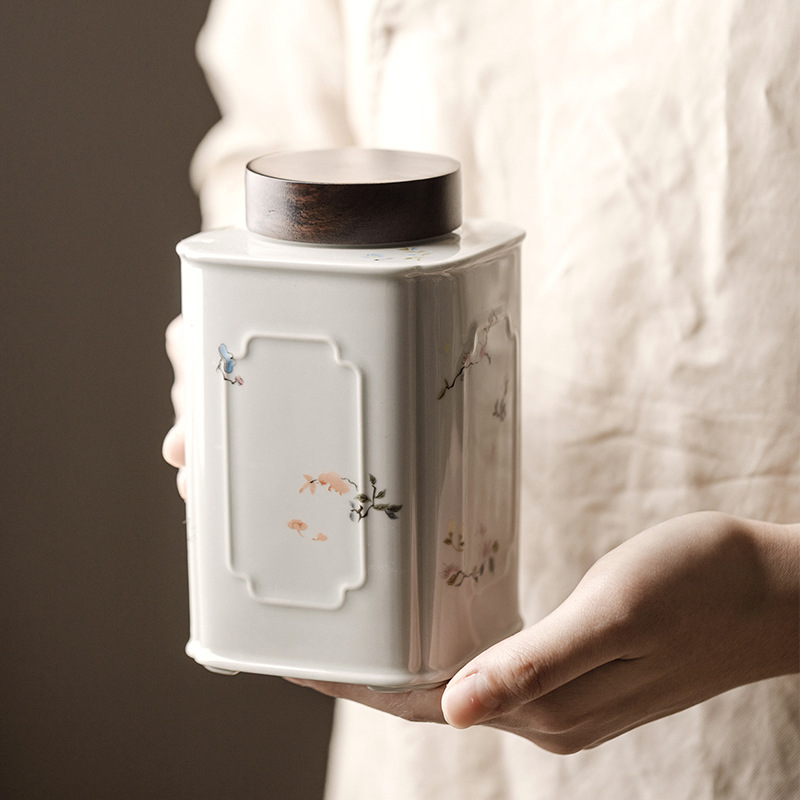 Ceramic Tea Canister, Osmanthus/Begonia Pattern 750ml