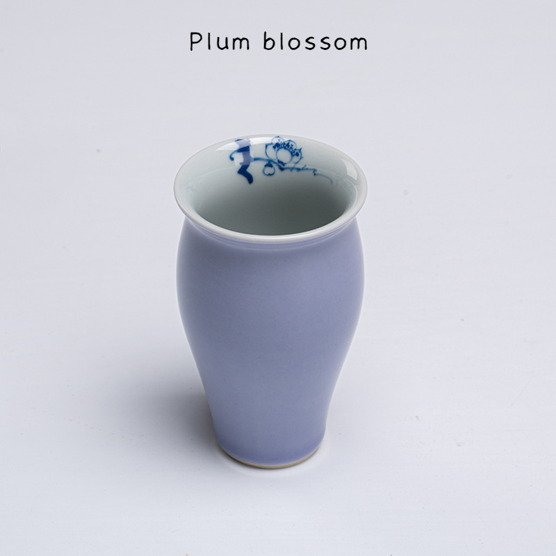 Slim Purple Tea Cups Set*4 PCS with Flower Deco