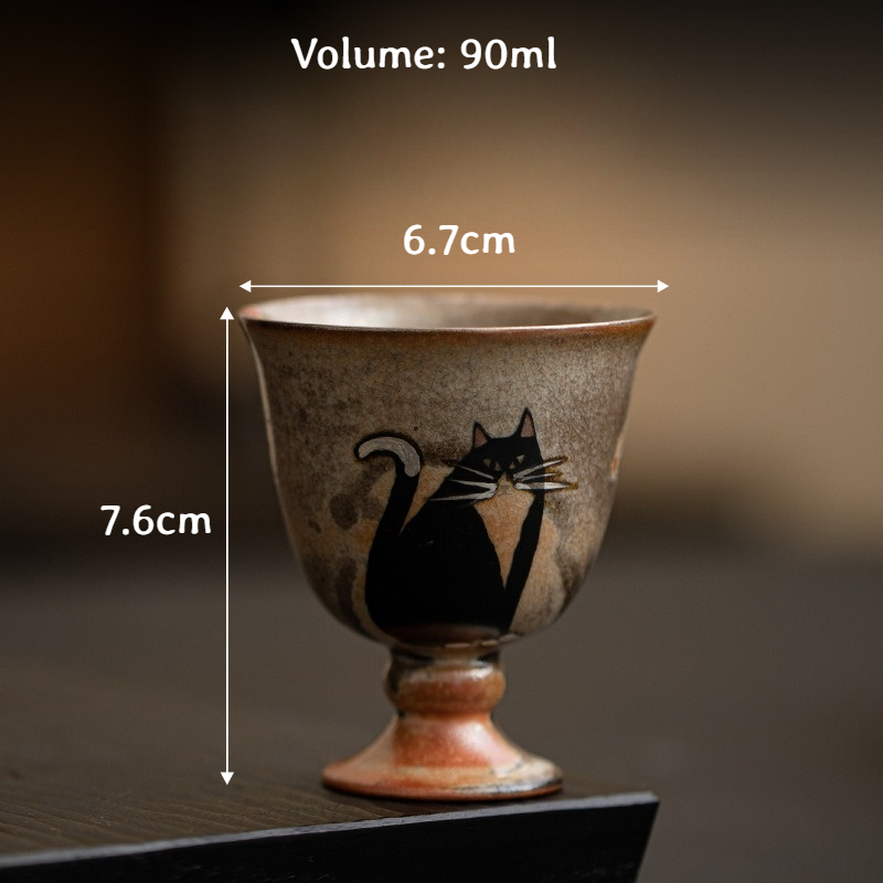 Japanese Shino Ware Style Black Cat Tea Cup