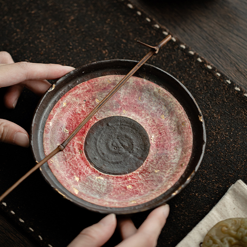 Japanese Style Red Stoneware Saucer For Teapots