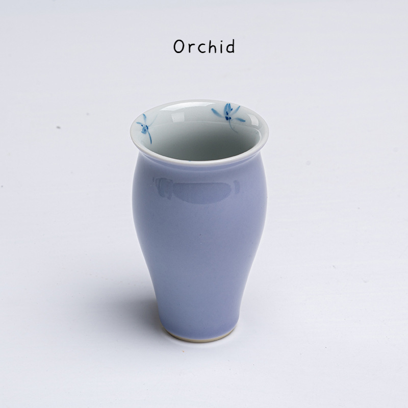 Slim Purple Tea Cups Set*4 PCS with Flower Deco