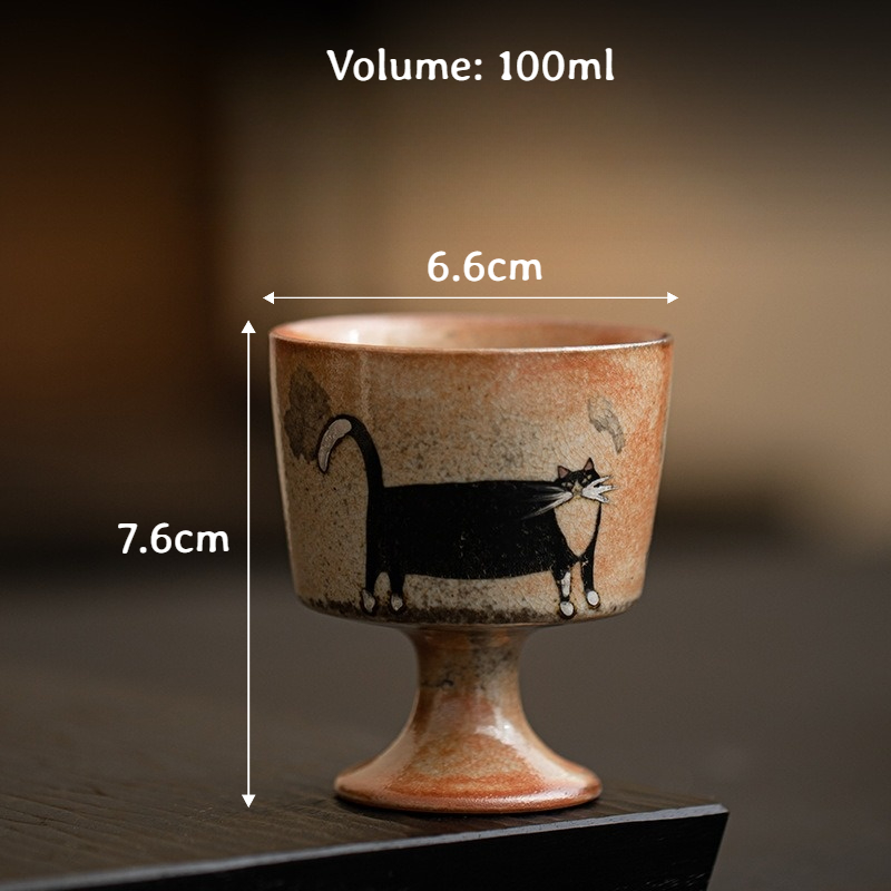 Japanese Shino Ware Style Black Cat Tea Cup