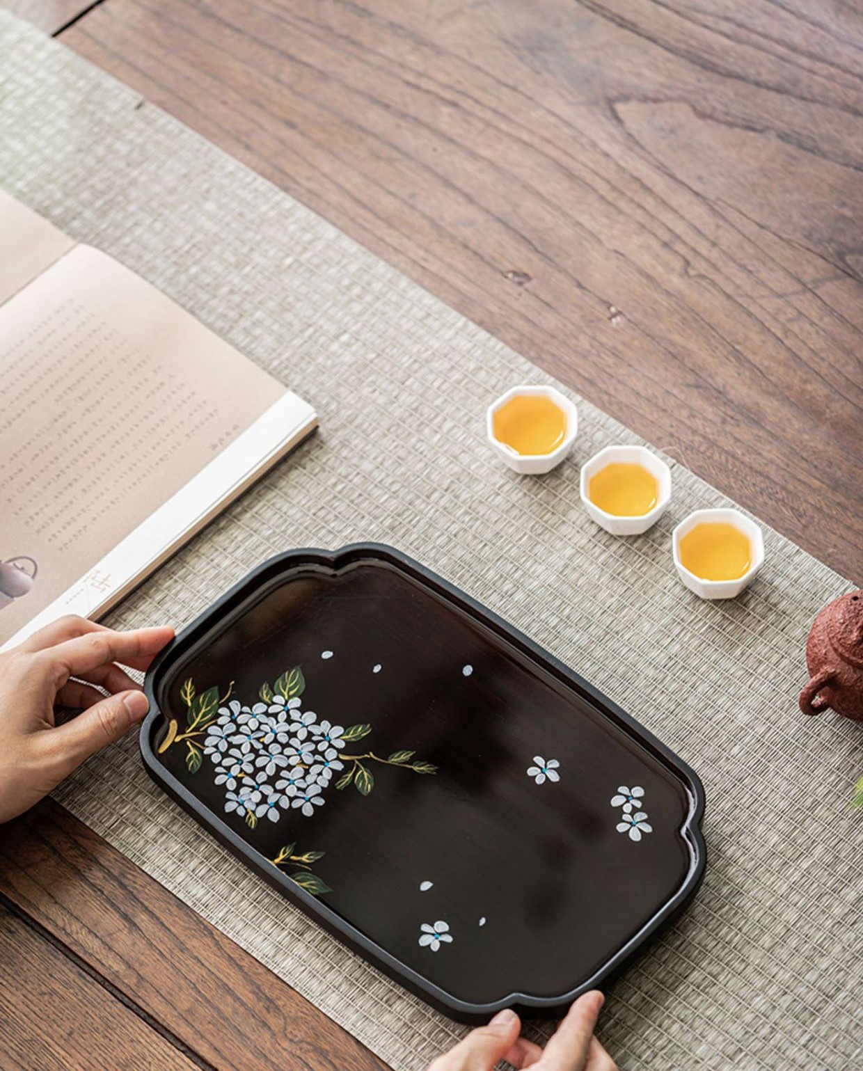 Bamboo Tea Tray Flower Patterns 5 Styles