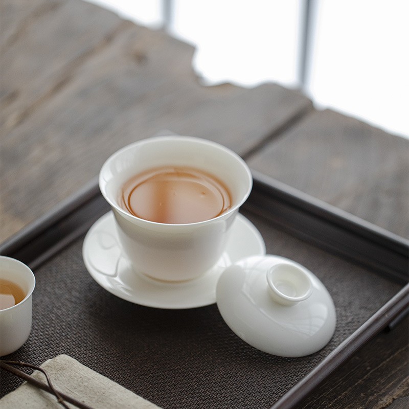 White Porcelain Gaiwan with Saucer, 6 Styles Optional