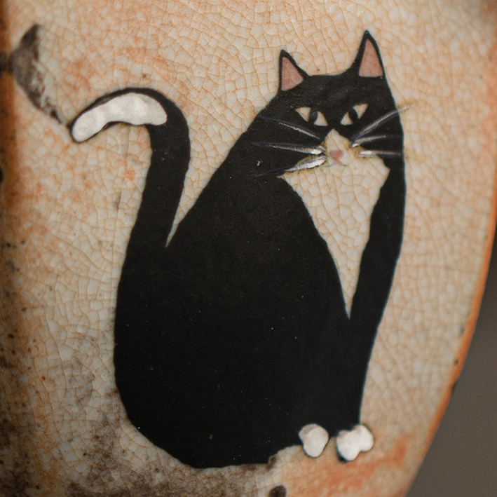 Japanese Shino Ware Style Black Cat Pitcher 160ml