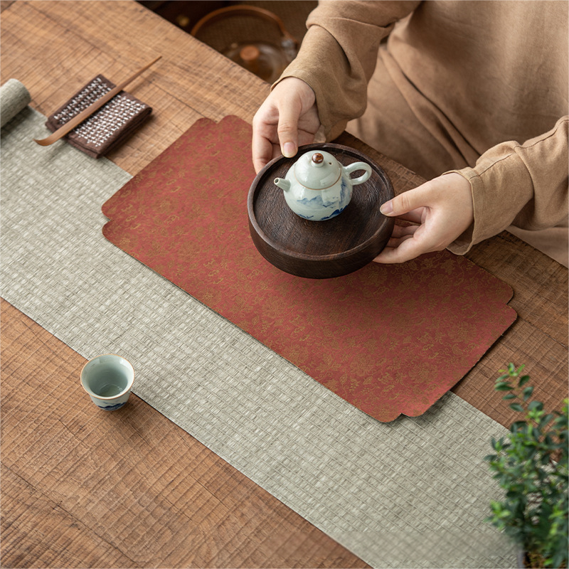 Scrolling Lotus Pattern Tea Mat, 4 Colors Optional