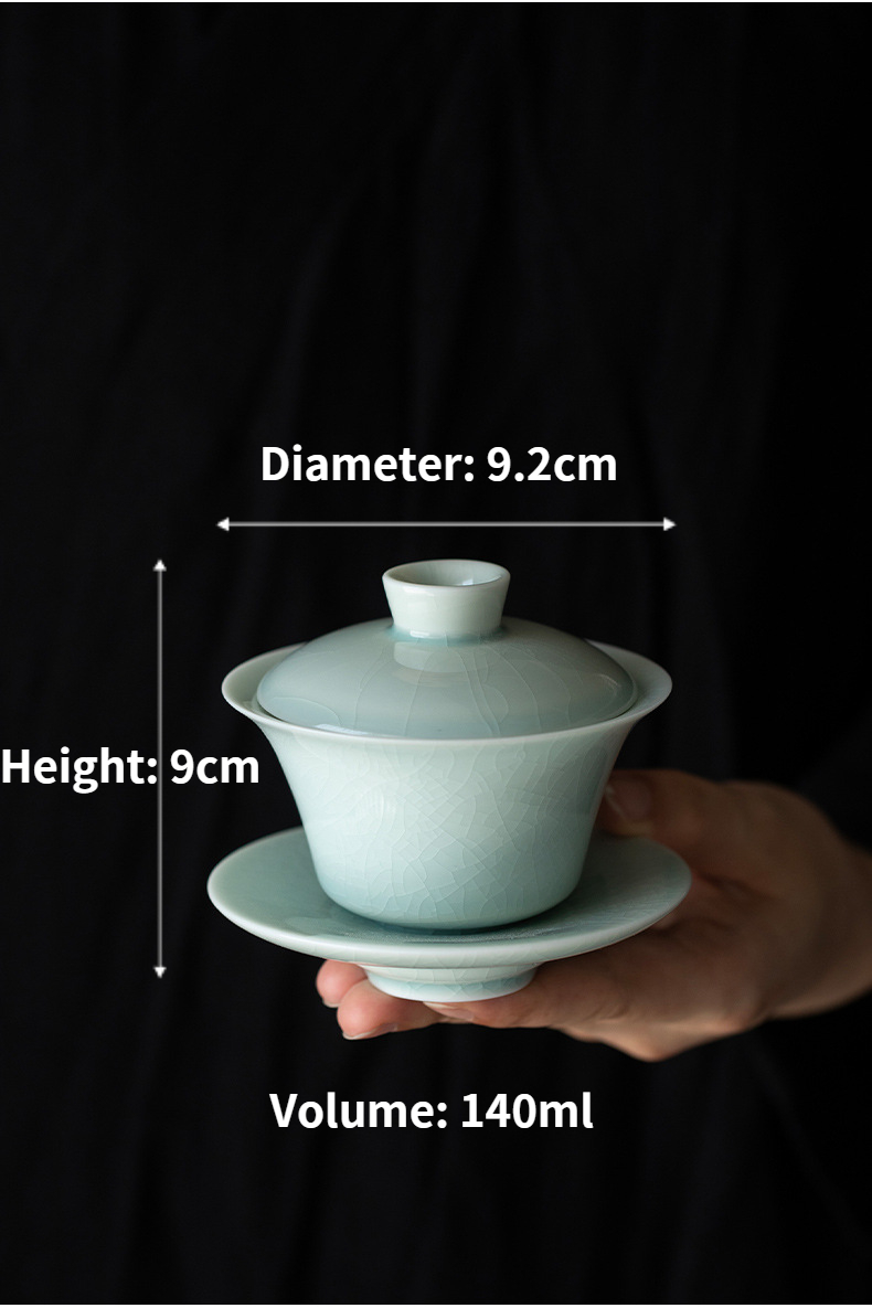 Porcelain Gaiwan Tea Set, Gaiwan+Saucer, Lake Cyan/Lime White Chinese Porcelain
