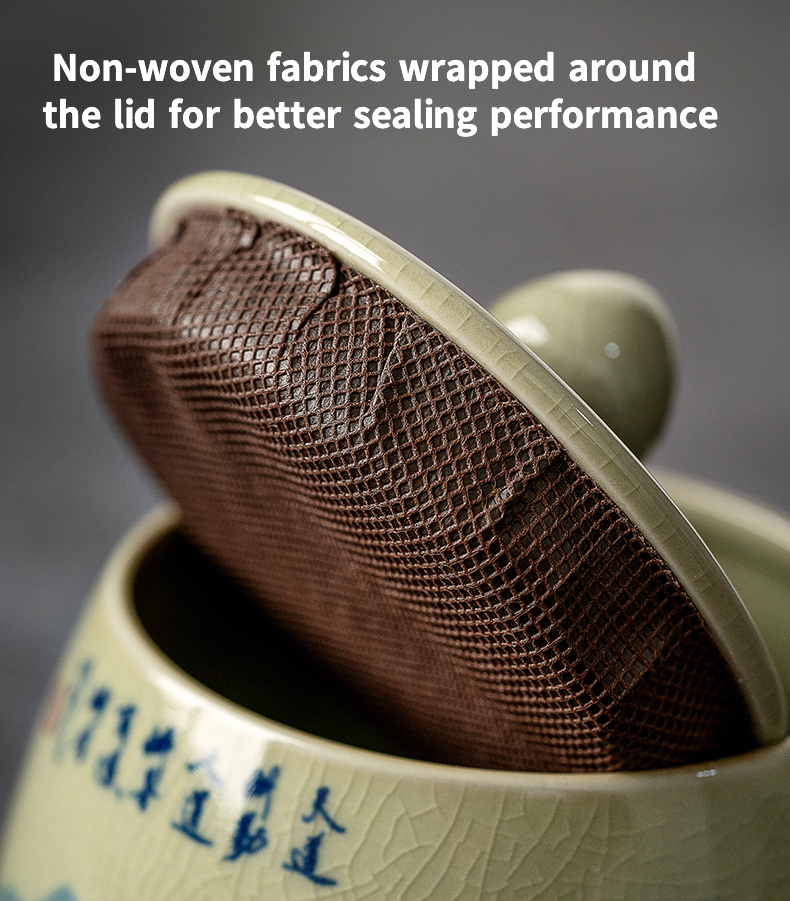 Tea Canister Landscape and Calligraphy 300ml, Blue and White Jingdezhen Pottery