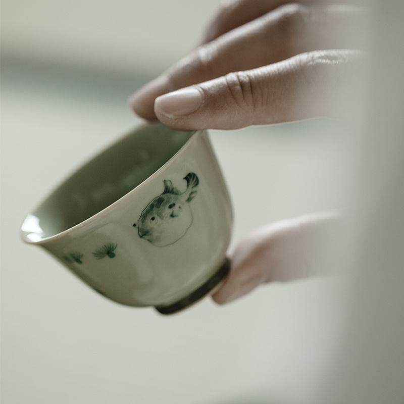 Funny Balloonfish Tea Cup, Porcelain Kungfu Tea Set 60ml