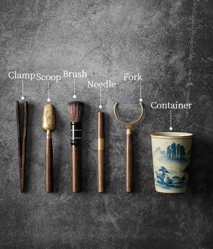 Tea Ceremony Tool Kit, Kung Fu Tea Accessories Set with Landscape Ceramic Container, Blue and White Jingdezhen Pottery