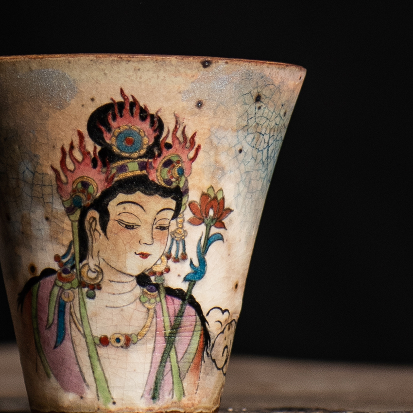 Handpaint Buddha Porcelain Teacup, Gandhara&India Art, Jingdezhen Pottery 60ml