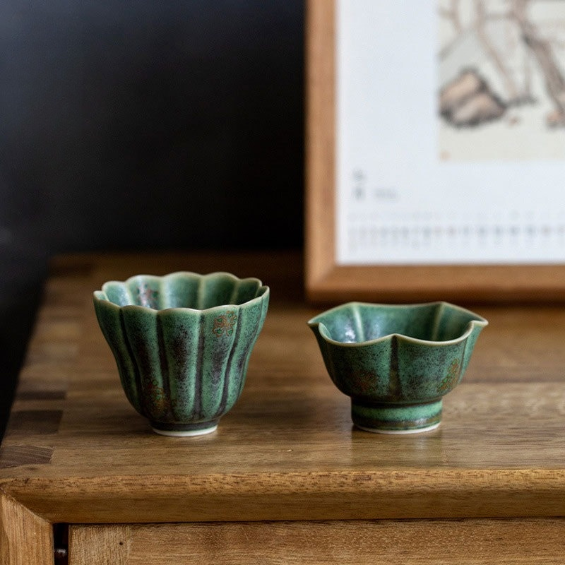 Retro Green Flambé Glaze Tea Cup, 2 Styles Optional