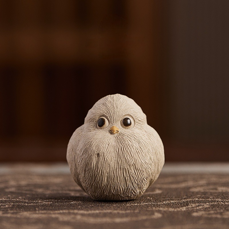 Little Owl Cub Figurine, Handmade Ceramic Tea Pet, ,Made of Yixing Zisha Clay