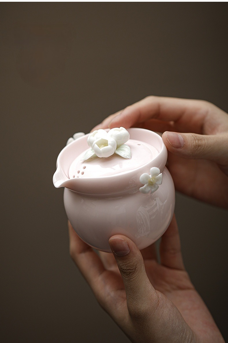 Pink Flower Travel Tea Set with Case, 1 Teapot+2 Cups 140ml