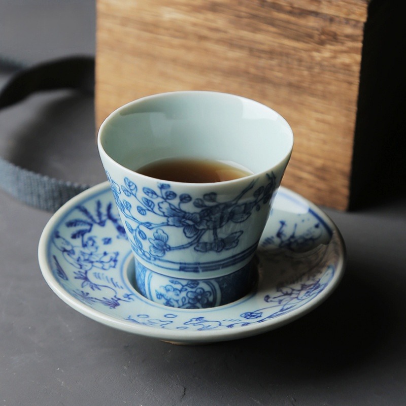 Traditional Blue and White Plum Blossom Tea Cup with Saucer 70ml