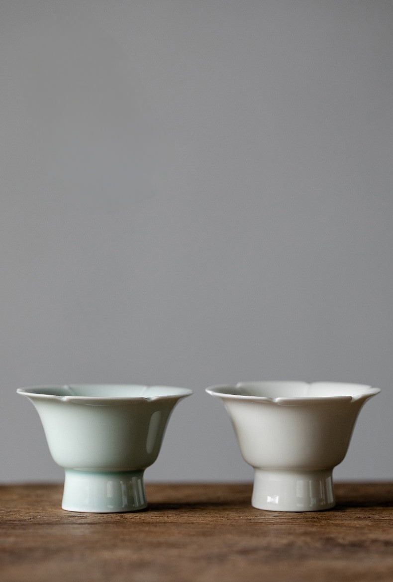 Ice Flower Tea Cup with Saucer 60ml, Misty Blue Ice Crackle Glaze, Chinese Kung Fu Tea Cup Set