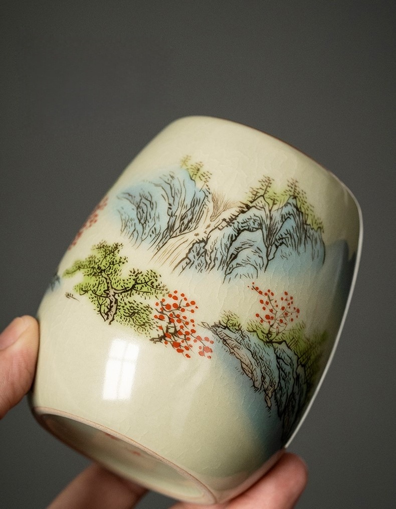 Tea Ceremony Tool Kit, Kung Fu Tea Accessories Set with Landscape Ceramic Container