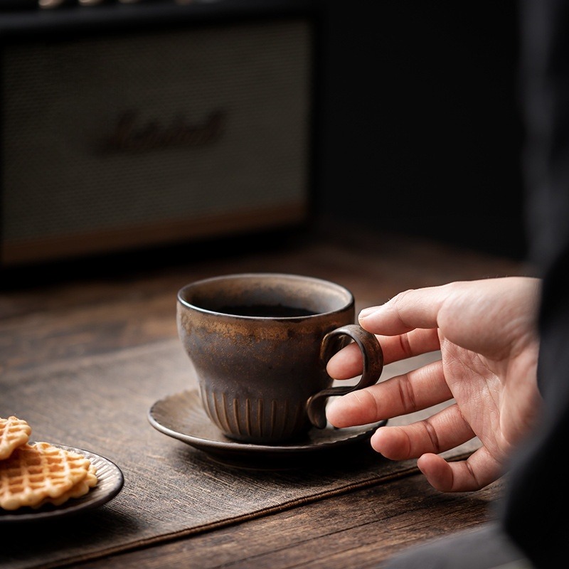 Rustic Stoneware Mug with Saucer 200ml