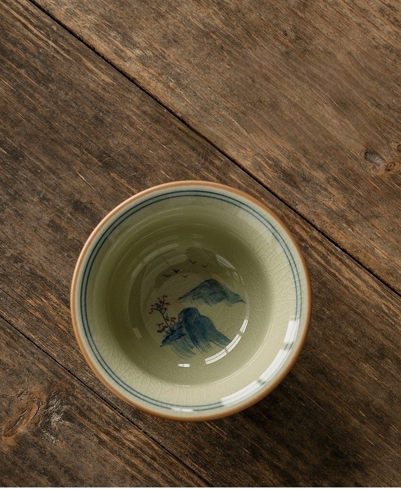 Blue and White Landscape Tea Cup, Chinese Kung Fu Tea Cup 120ml