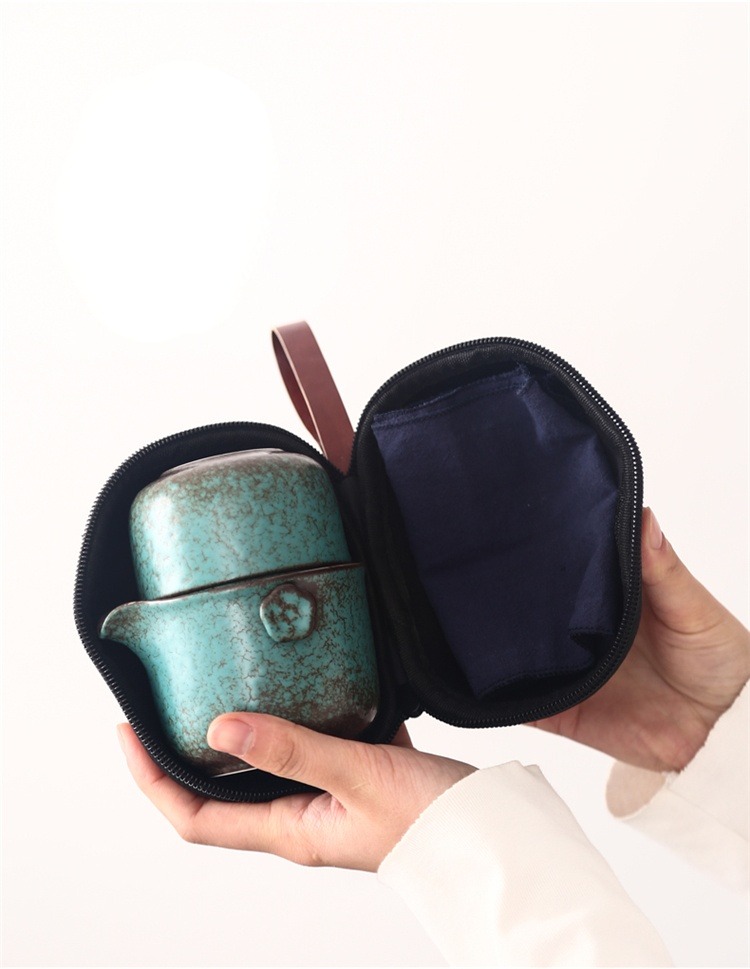 Bronze Green Ceramic Travel Tea Set, 1 Teapot+4 Cups