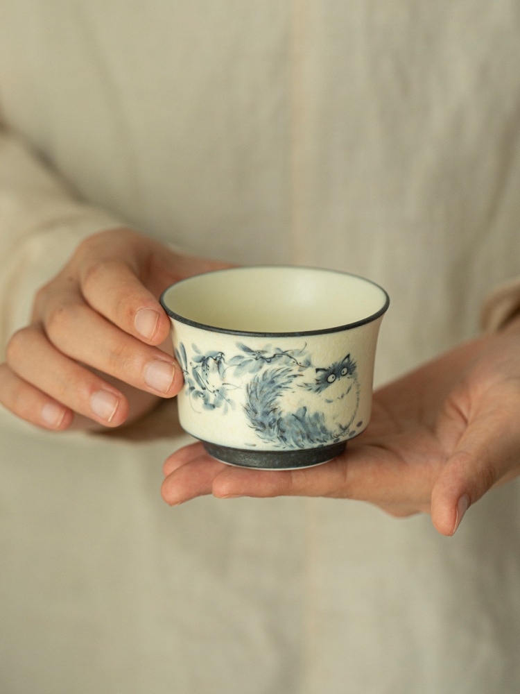 Blue Cat Ceramic Tea Cup 100ml