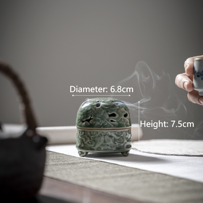 Bas-Relief Celadon Incense Burner Traditional Chinese Style